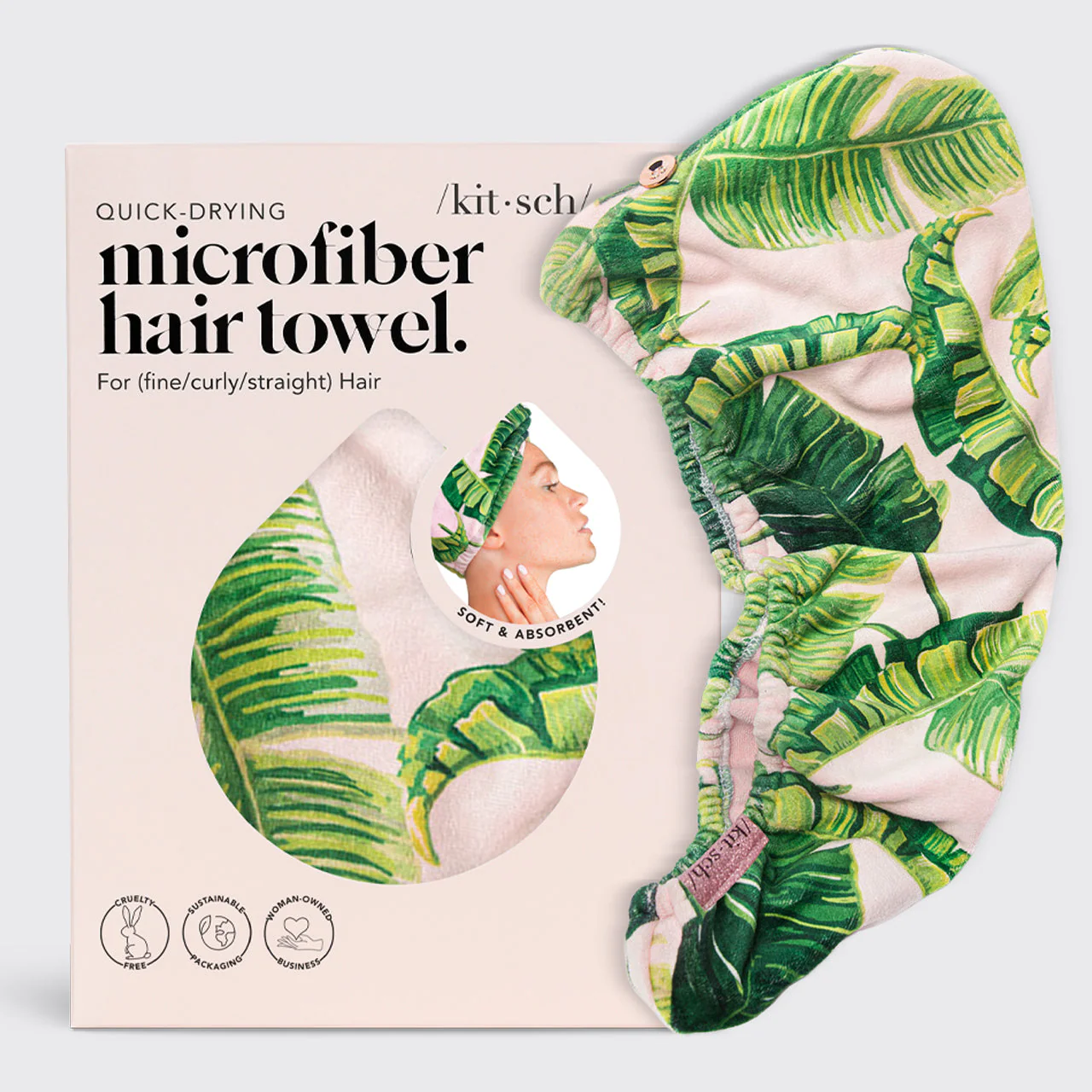 Microfiber Hair Towel in Palm Print - Image 5